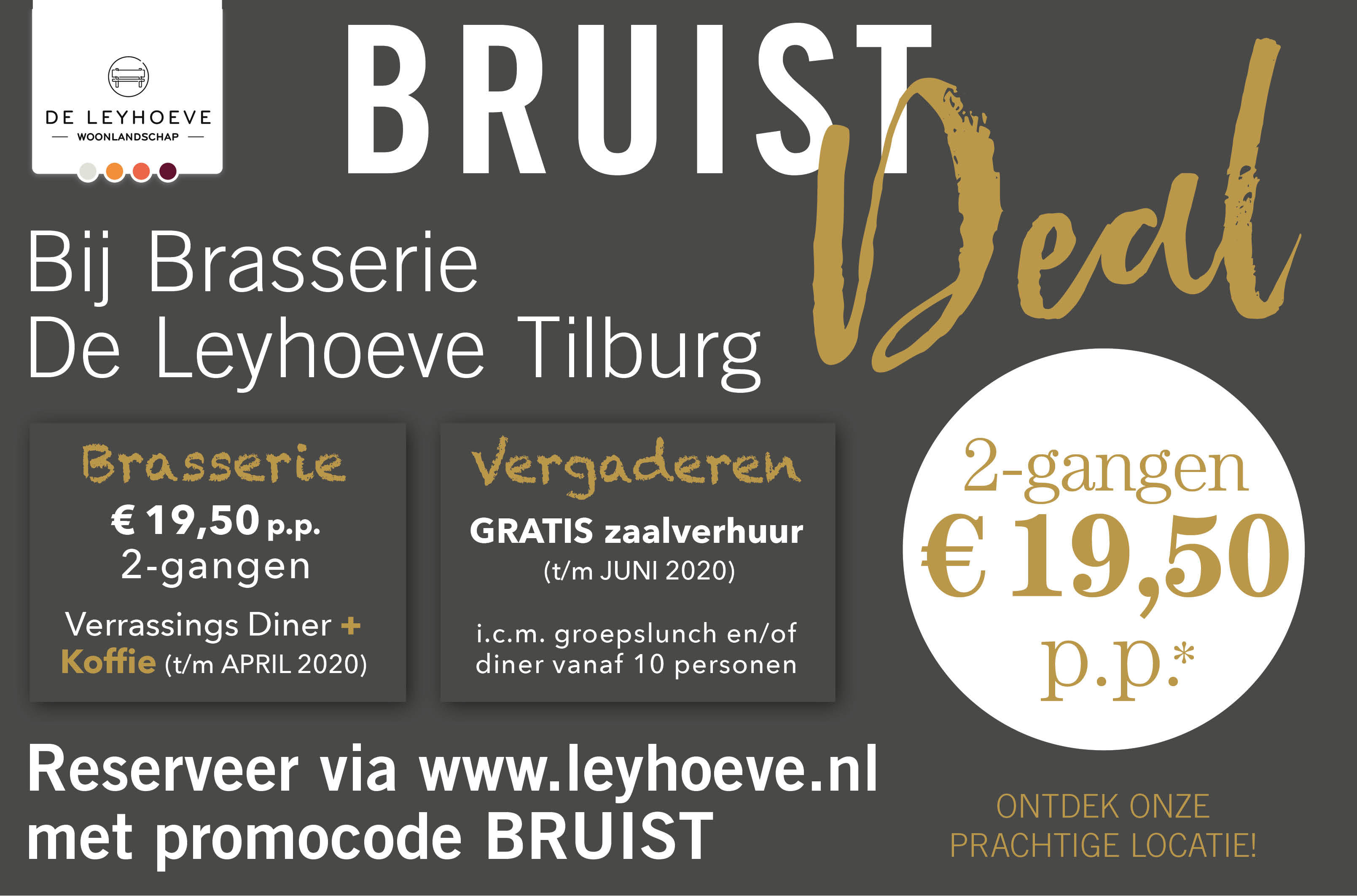 Ontdek de mogelijkheden van Brasserie De Leyhoeve in Tilburg met deze Bruist Deal