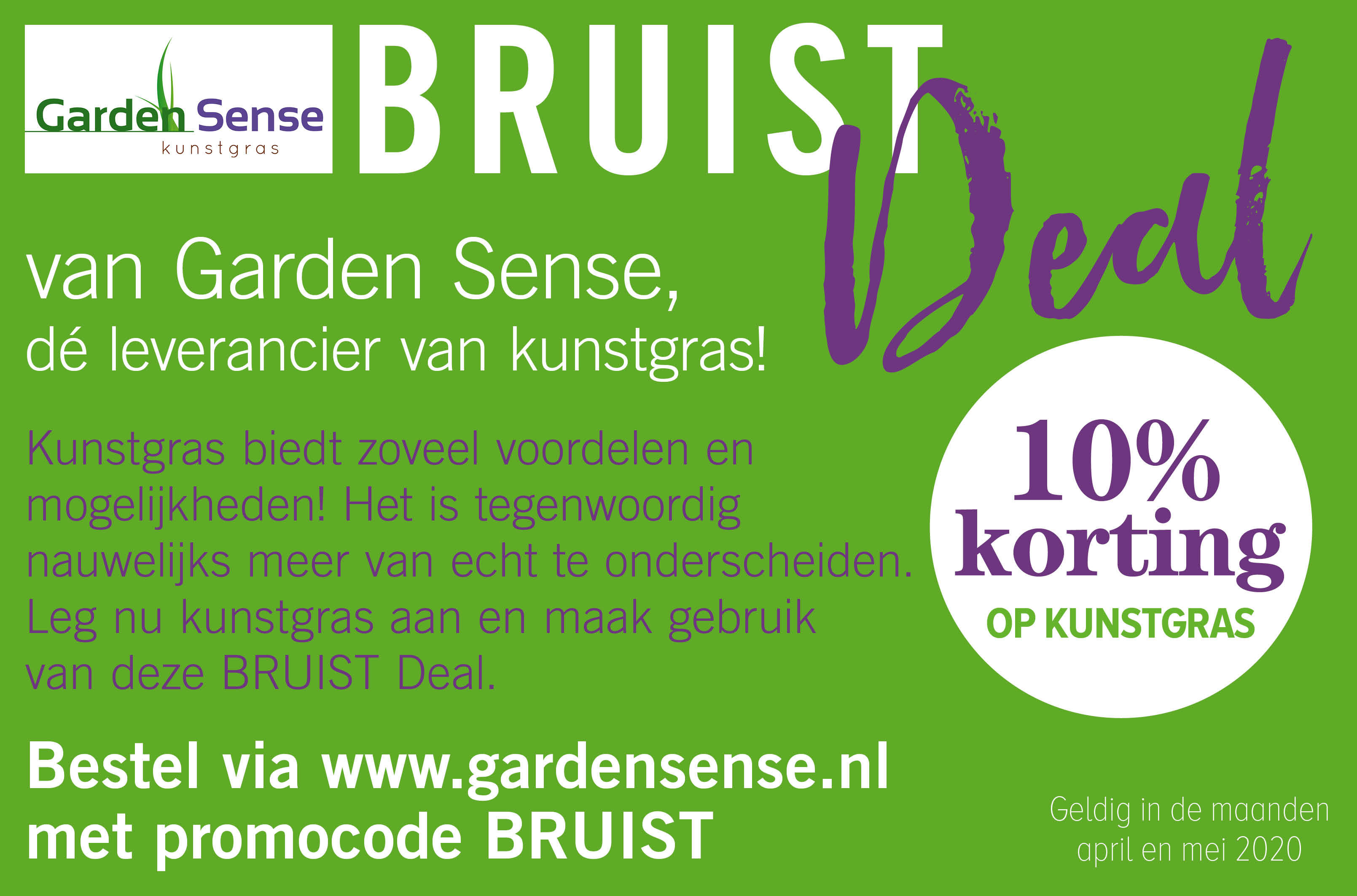 Bestel nu kunstgras bij Garden Sense met 10% korting met deze Bruist Deal.