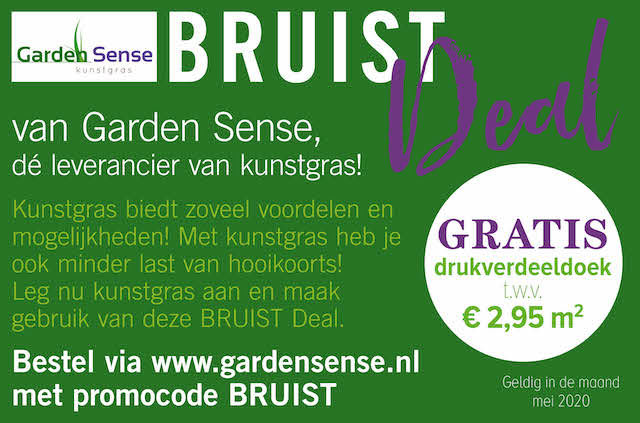 Bestel nu kunstgras bij Garden Sense met deze Bruist Deal en ontvang GRATIS drukverdeeldoek t.w.v. € 2,95 m2.