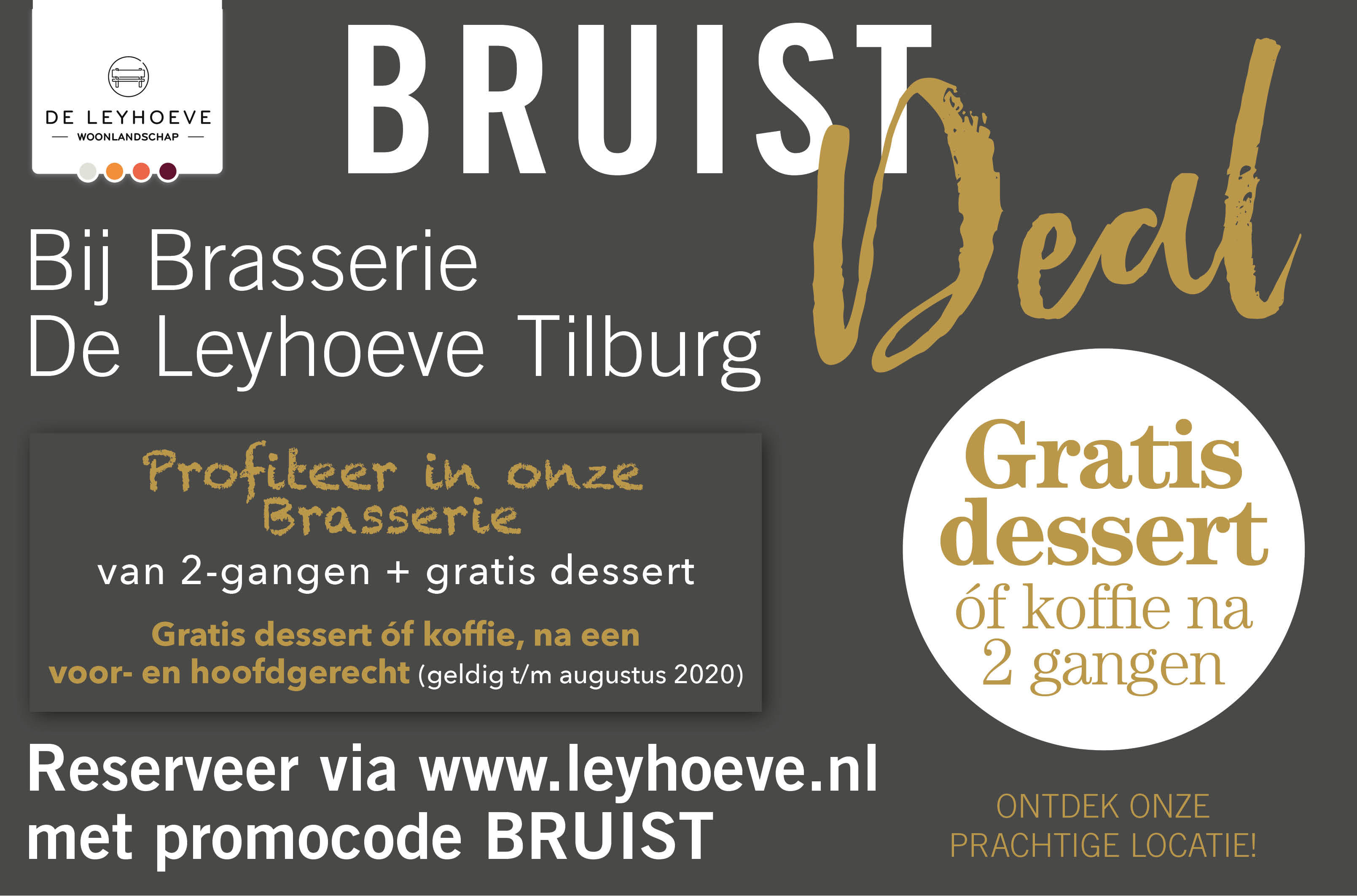 Ontdek de mogelijkheden van Brasserie De Leyhoeve in Tilburg.