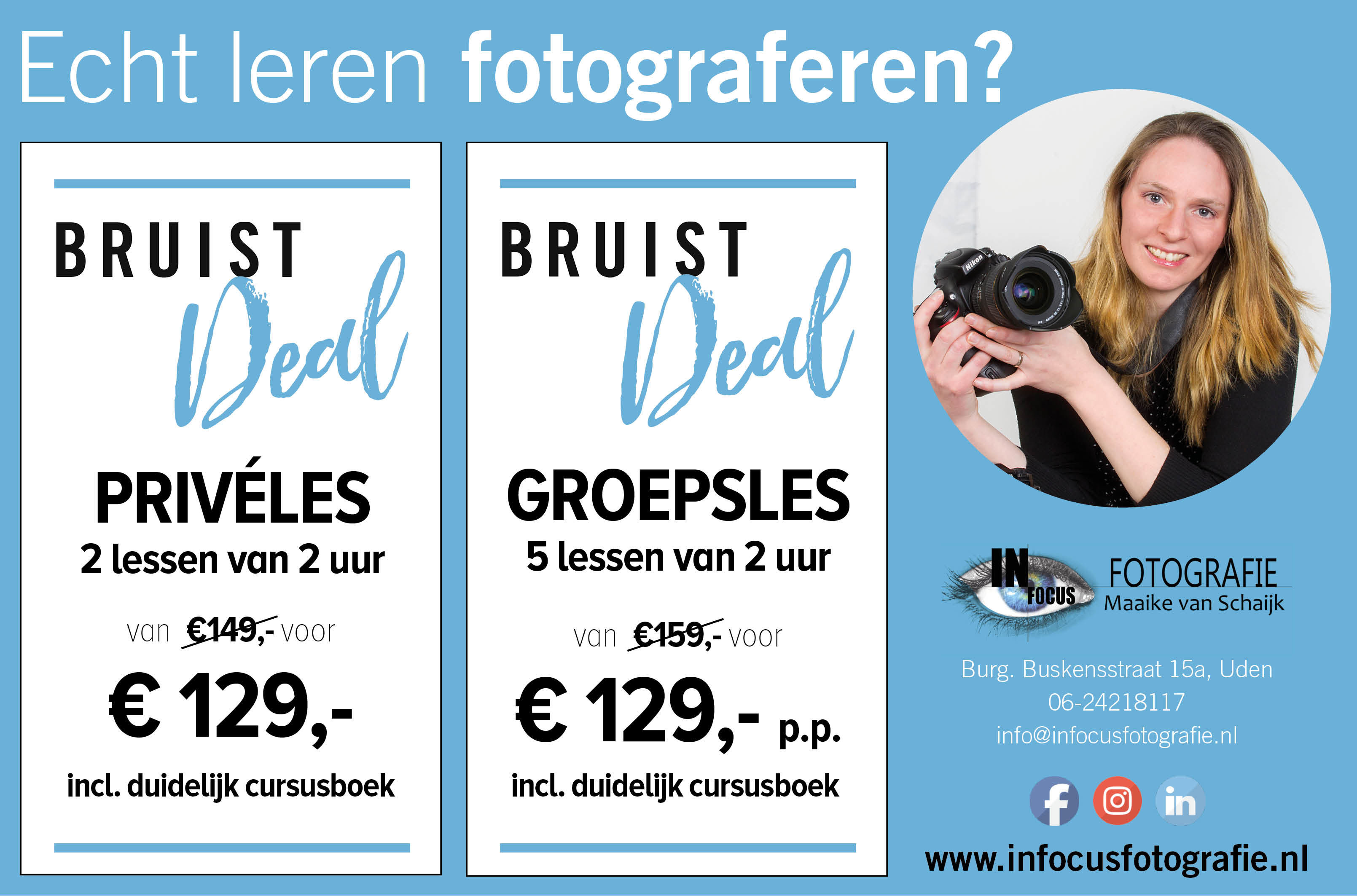 Echt leren fotograferen? Profiteer nu van mooie kortingen met deze Bruist Deal van Infocus Fotografie